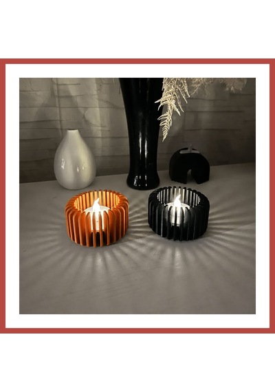 Bezos 3d Baskı Modern Çizgili Mumluk - Tealight Mumluk 1 Adet -turuncu Erdotıca