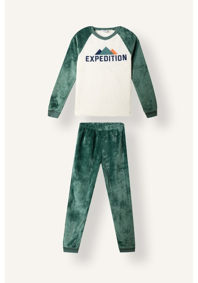 Defacto Baskılı Reglan Kollu Üst Lastikli Paça Pelüş 2li Pijama Takımı Erkek Çocuk I3392a826cwgn469 Yeşil-gn469