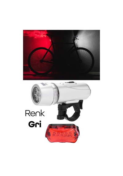 Ön-arka Set Bisiklet Feneri Pilli 500 Lümen 3 Mod Flaşörlü Bisiklet Farı Led Işık Gri 4414 Gri