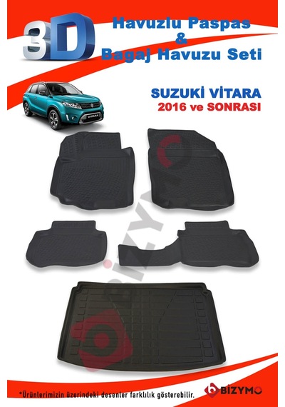Suzuki Vitara Suv 5 Kapı Alt 2016 Ve Sonrası Paspas Ve Bagaj Havu Siyah