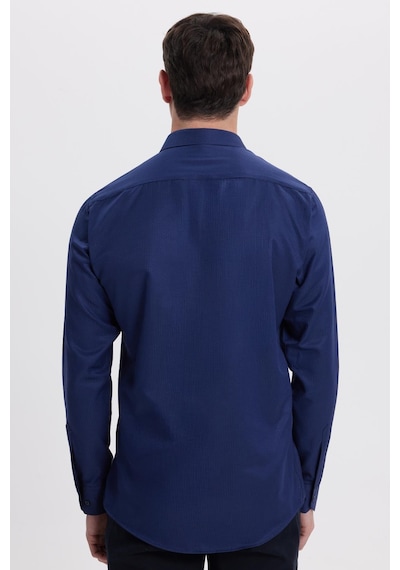 Tudors Modern Slim Fit Uzun Kollu Pamuklu Kolay Ütü Armürlü Lacivert Erkek Gömlek-41844 Lacivert