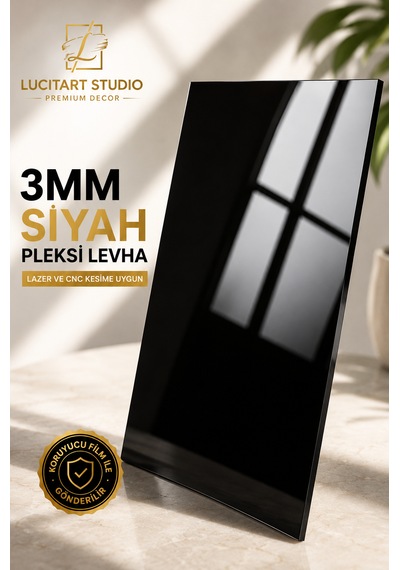 Siyah Pleksi Levha 2.8-3mm Parlak Yüzeyli Akrilik Pleksiglas Mika Dekorasyon, Hobi Ve Tabela Kullanımı Lazer Ve Cnc Kesime Uygun Çeşitli Ebatlar