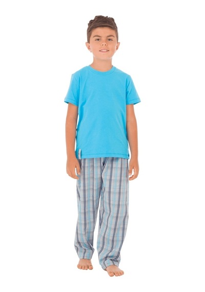 The Don Aile Turkuaz Gri-Lacivert Ekose Erkek Çocuk Pijama Takımı