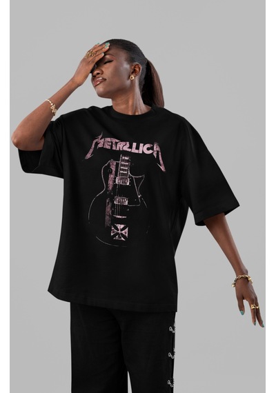 Sevbano Metallica Rock Metal Müzik Grubu Ön Baskılı Unisex Oversize Tişör Siyah