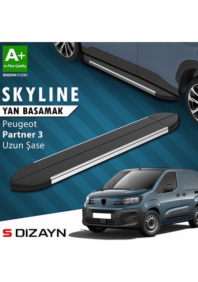 S-dizayn Peugeot Partner 3 Uzun Şase Skyline Krom Yan Basamak 213 Cm 2018 Üzeri A+ Kalite