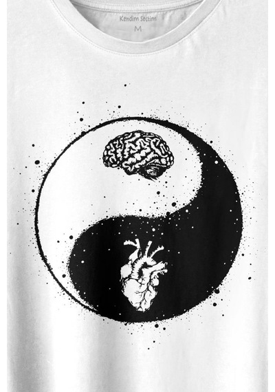 Ying Yang Kalp Beyin Yingyang Aşk Mantık Baskılı Tişört Unisex T-shirt 001
