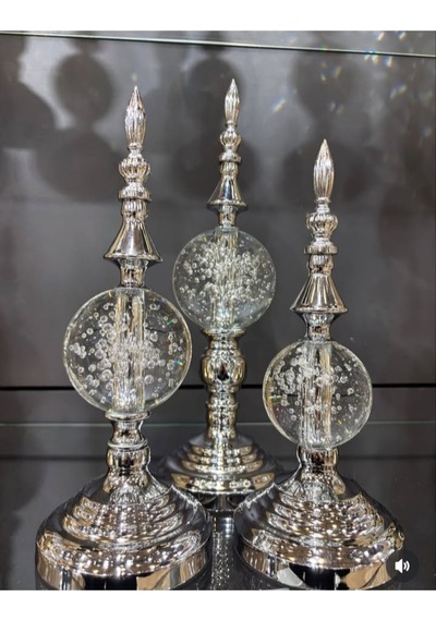 Elta Collection Lüks Gümüş Kristal Küre Alem 3 Lü Dekoratif Obje Seti 100 X 110