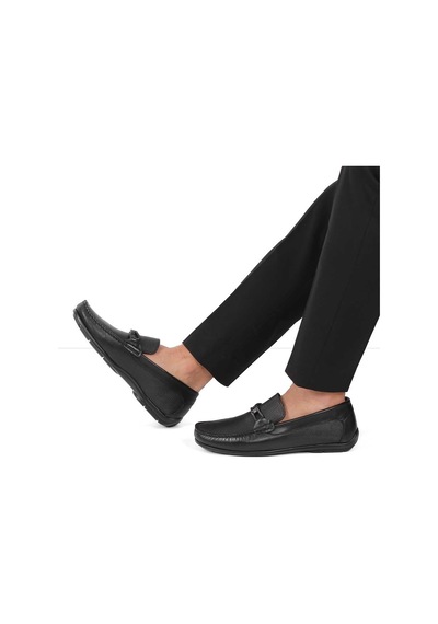 Erkek Siyah Baskılı Deri Loafer