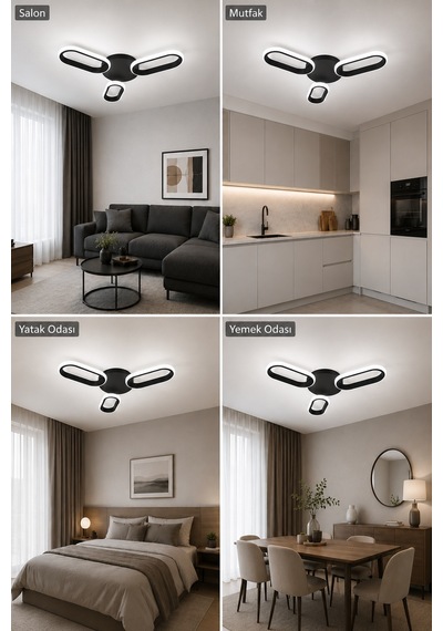 Hilton 3'lü Led Plafonyer Avize Beyaz Işık Siyah