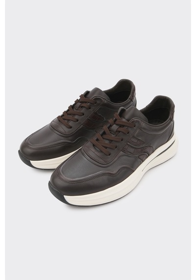 Derinet Hakiki Deri Comfort Taban Erkek Sneaker Kahve Beyaz Kahve Beyaz