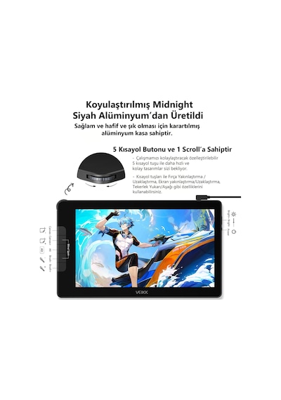 Veikk VK1600 15.6" FHD IPS 16384 Levels 5080 LPI Grafik Tablet+2 Kalem