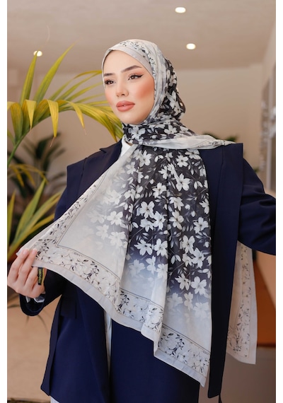 Mimiyum Lemon Flower Nayf İpek Şal - Siyah