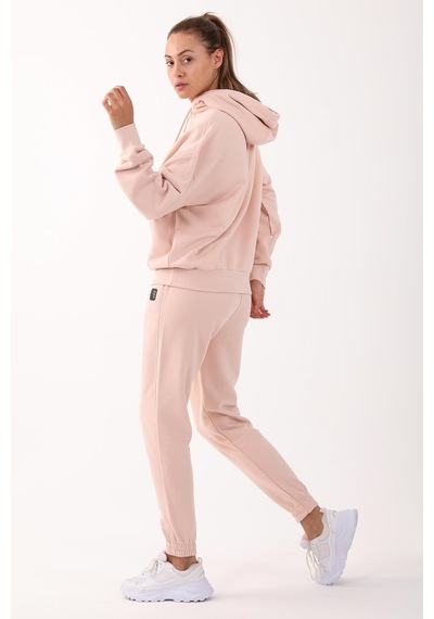 Maraton Sportswear Oversize Kadın Kapşonlu Uzun Kol Basic Pudra Sweatshirt 21908-pudra Pudra