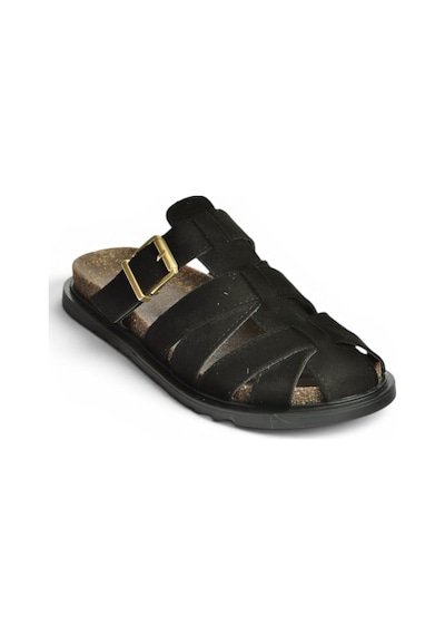 Fox Shoes Y596549502 Siyah Süet Tokalı Önü Kapalı Kadın Terlik