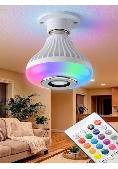 Bluetooth Rgb Led Hoparlörlü Akıllı Ampul - Renkli Müzikli Lamba Ve Kumanda