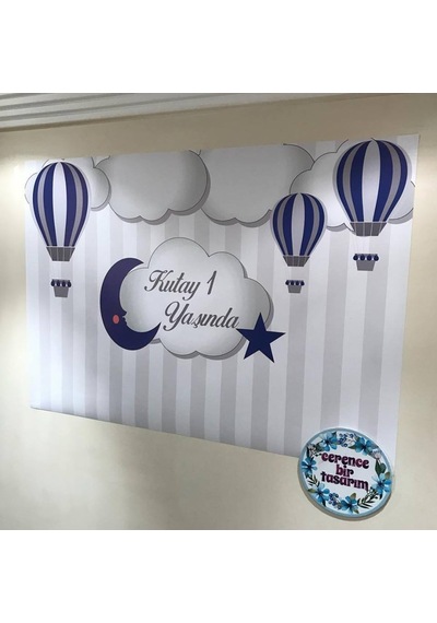 Uçan Balon Temalı Afiş Balonlu Arka Fon Afiş Balonlu Doğum Günü