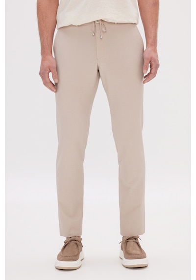 AC&Co / Altınyıldız Classics Erkek Bej Slim Fit Dar Kesim Beli Bağlamalı Yan Cep Gofre Desenli Pantolon Bej