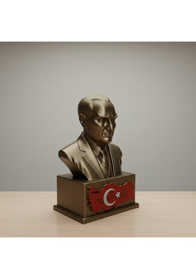 Atatürk Masaüstü Biblo Figür - Türkiye Haritası Kabartmalı Kaideli - Hediyelik Dekoratif Büst 10 X 6,2 Cm