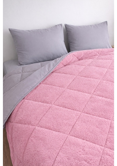Pamuklu Lüks Çift Taraflı Çift Kişilik Welsoft Yorgan 195x215cm Pembe-gri