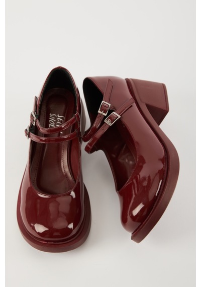 Selin Shoes Sandy Çift Bantlı Rugan Kadın Loafer- Bordo Rugan