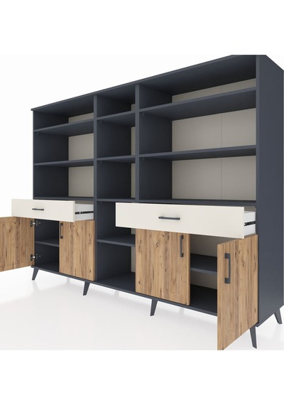 Hyperion Dolap 12 Raflı 2 Çekmeceli 4 Kapaklı 220x44x163 Antrasit Antrasit-çam/aytaşı Hyperion Dolap 12 Raflı 2 Çekmeceli 4 Kapaklı 220x44x163 Antrasit Antrasit-çam/aytaşı