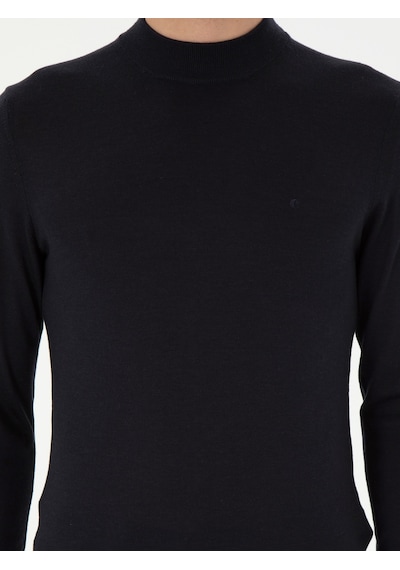 Cacharel Lacivert Slim Fit Kaşmir İpek Karışımlı Çeyrek Balıkçı Yaka Triko Kazak