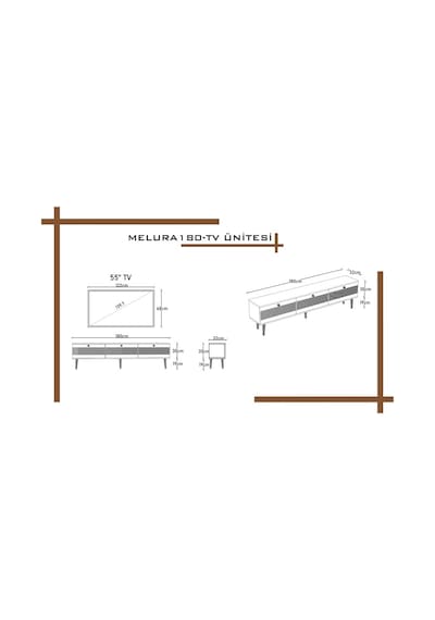Melura Tv Ünitesi - Tv Sehpası 180 Cm %100 Mdf Lake Ahşap Ayaklı Beyaz