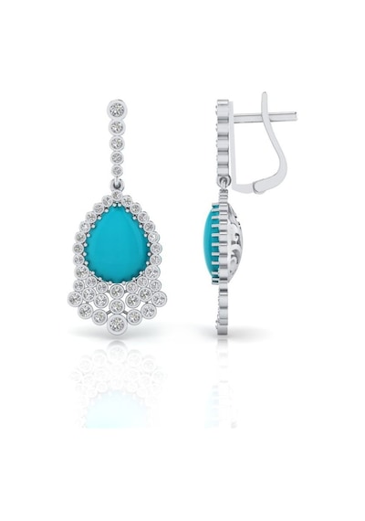 3,38 Karat Pırlantalı Firuze Küpe