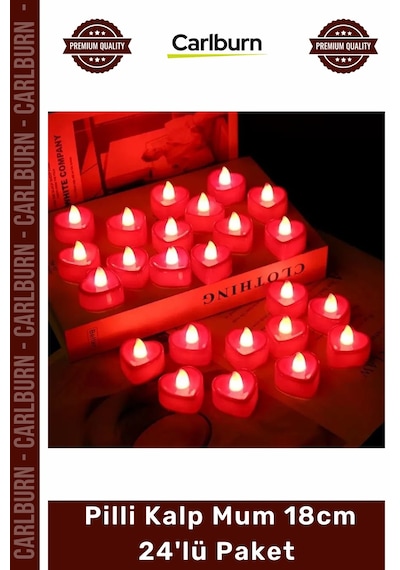 Özel Üretim Dekoratif Romantik Led Işıklı Kırmızı Sevgililer Günü Pilli Kalp Mum 18cm 24'lü Paket
