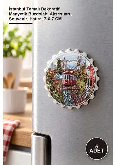 5 Adet Magnet İstanbul Temalı Dekoratif Manyetik Buzdolabı Aksesuarı, Souvenir, Hatıra, 7 X 7 Cm