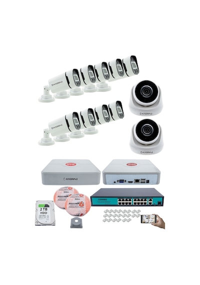 Ip Güvenlik Kamera Seti - 2 İç Mekan , 9 Dış Mekan Kdj-2ın9out-v3