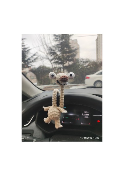 Adenya Sepeti Sepeti Amigurumi Sid Uzun Boyunlu Direksiyon Aksesuarı -telli El Yapımı Sevimli Araba Süsü Bej