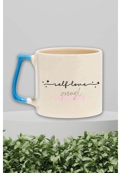 Self Love Yazılı Kendini Sevme Manifest Özsaygı Hediyelik Kulplu Kupa Bardak MAvi