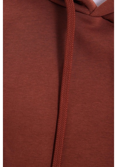 Tudors Kadın Oversize Geniş Kesim Pamuklu Yumuşak Dokulu İçi Polarlı Basic Kahverengi Kapüşonlu Sweatshirt-42082 Kahverengi