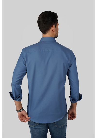 İndigo Yaka Düğmeli Premium Şamre Slimfit Erkek Gömlek Indigo