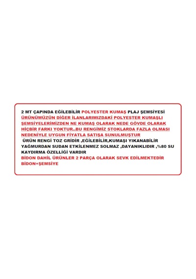 Bilgehanelektronik 2 Mt Polyester Kumaş Eğilebilir Plaj Şemsiyesi Bahçe Bidon Hariç (496821411)