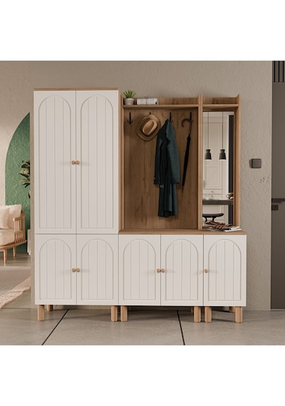 Set 5084-5072-5088 Rapsody Sağ Aynalı 7 Kapaklı Membran 9 Askılı Bohem Portmanto Sepet-beyaz Beyaz - Meşe Set 5084-5072-5088 Rapsody Sağ Aynalı 7 Kapaklı Membran 9 Askılı Bohem Portmanto Sepet-beyaz Beyaz - Meşe