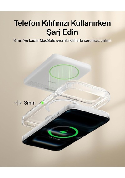 Belkin Bpd011hqwh Boostcharge Slim 5.000mah Qi2 15w Manyetik Kablosuz Powerbank - Beyaz Siyah