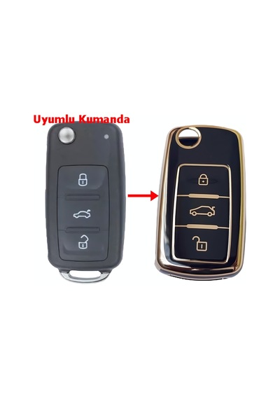 Volkswagen Seat Skoda Uyumlu Nano Anahtar Kılıfı Kumanda Kılıfı Siyah