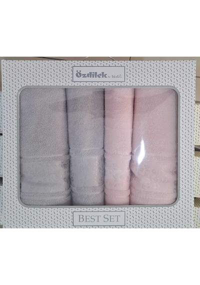Camellıa Best Set Gri Pembe Hamam Seti 2 Havlu+2 Plaj Havlusu Gri - Pembe