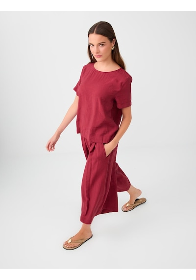 Jimmy Key Kırmızı Beli Lastikli Bol Paça Midi Modal Pantolon 6ww187931600
