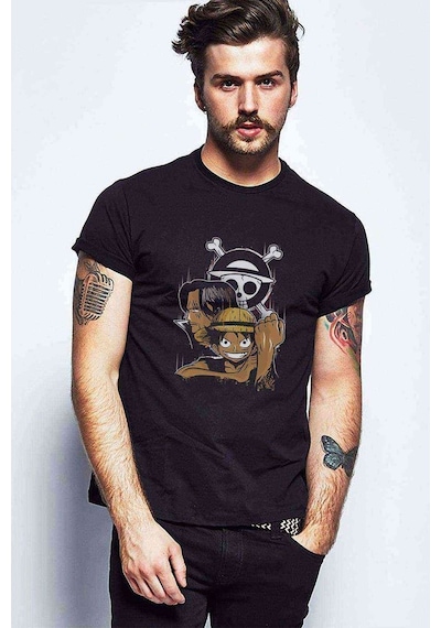 One Piece Baskılı Siyah Erkek Tshirt (528835013)