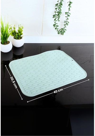 Silikon Kaydırmaz Bulaşık Matı Büyük Boy Çok Amaçlı Kaydırmaz Kurutmalık, Buzluk Halısı 40x30 Cm Yeşil