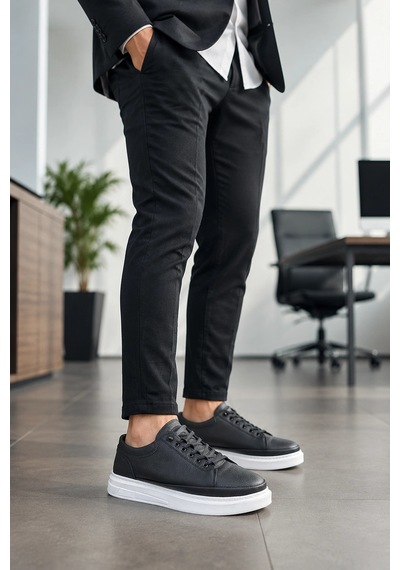 Mevese Emirp Cilt Bağcıklı Erkek Sneaker Günlük Ayakkabı - Siyah Beyaz