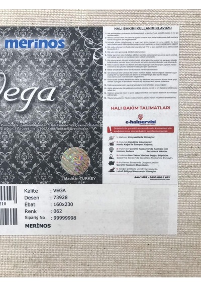 Merinos Halı Vega 73928 062 Serisi Akrilik Salon Oturma Yatak Odası Halısı Gri