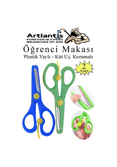 Mavi Yeşil Öğrenci Makası 2 Adet Plastik Yaylı Küt Uç Korumalı Okul Makası Çocuk Makası Okul Öncesi Kreş Ana Sınıfı