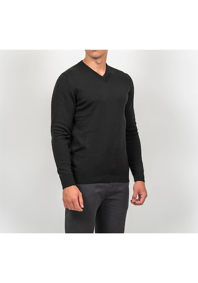 Erkek V Yaka Triko Slim Fit Pamuklu Kazak Ncs Jeans 3002-Siyah