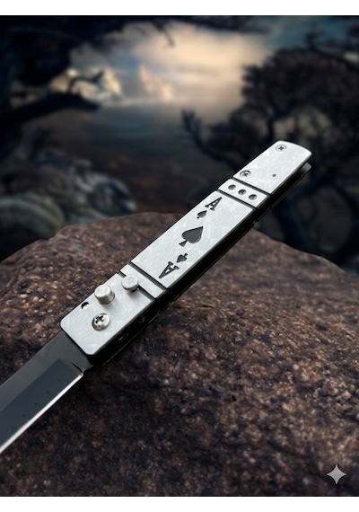 Nokta Outdoor Kamp Poker Maça Ası Çakı Kemer Klipsli Emniyetli Bıçak Siyah