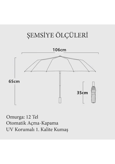 Bliss Umbrella Ahşap Saplı 12 Telli Siyah Şemsiye