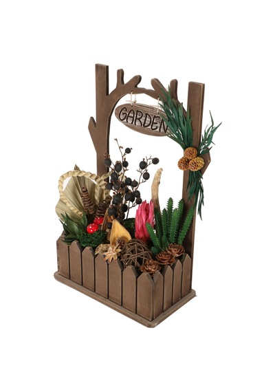 Yapay Çiçek Deposu Ahşap Saksıda Yapay Succulent Bahçesi Boynuz Model